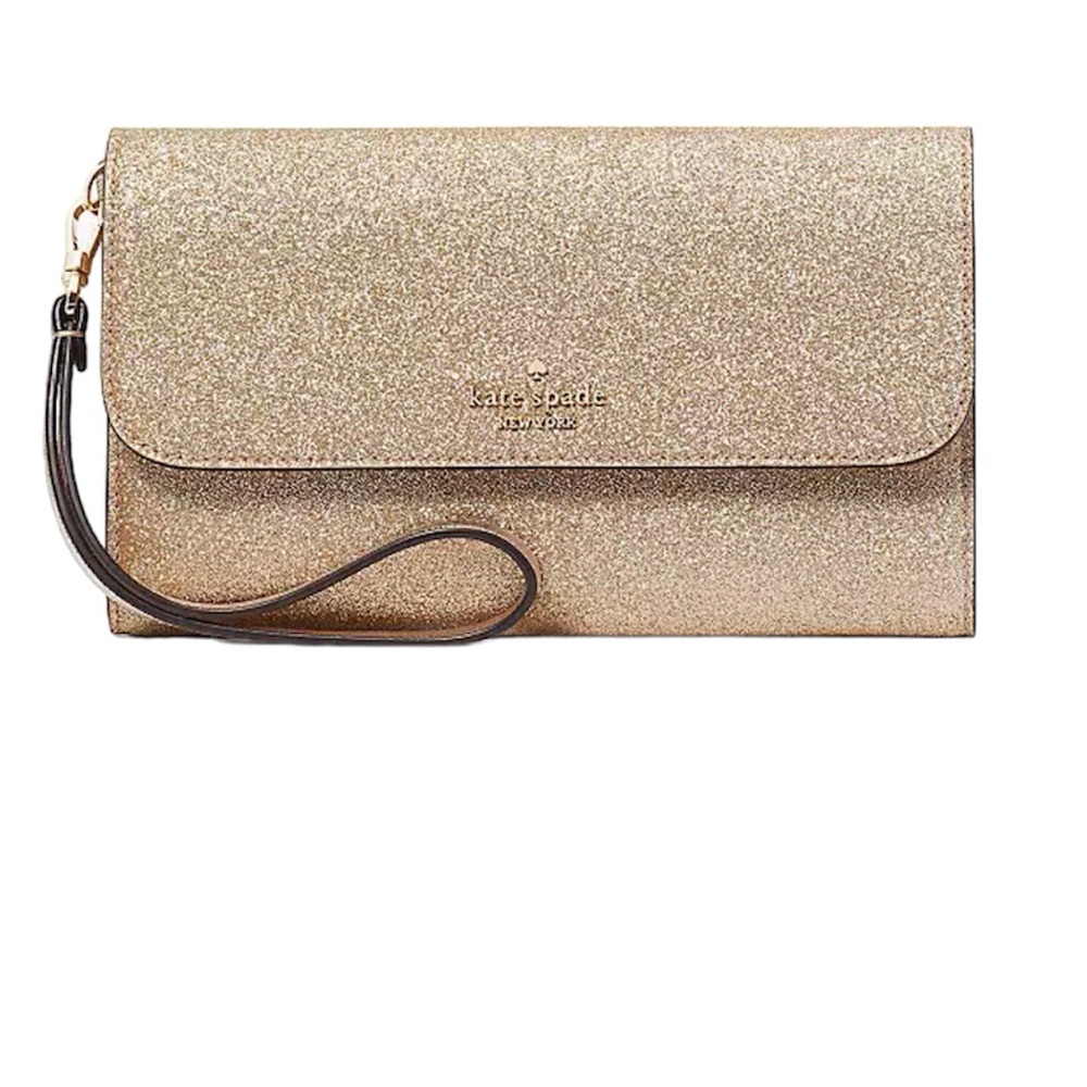kate spade glitter wristlet clutch in gold